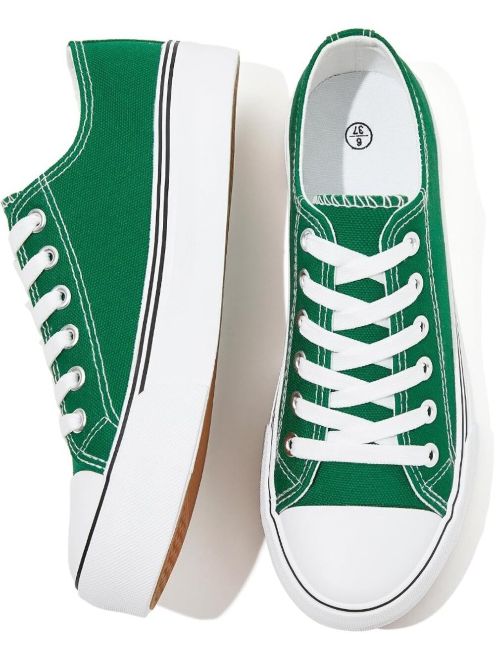 Women Green Canvas Tennis Shoes Canvas Sneaker Lace-Up Closure Fashion Sneakers